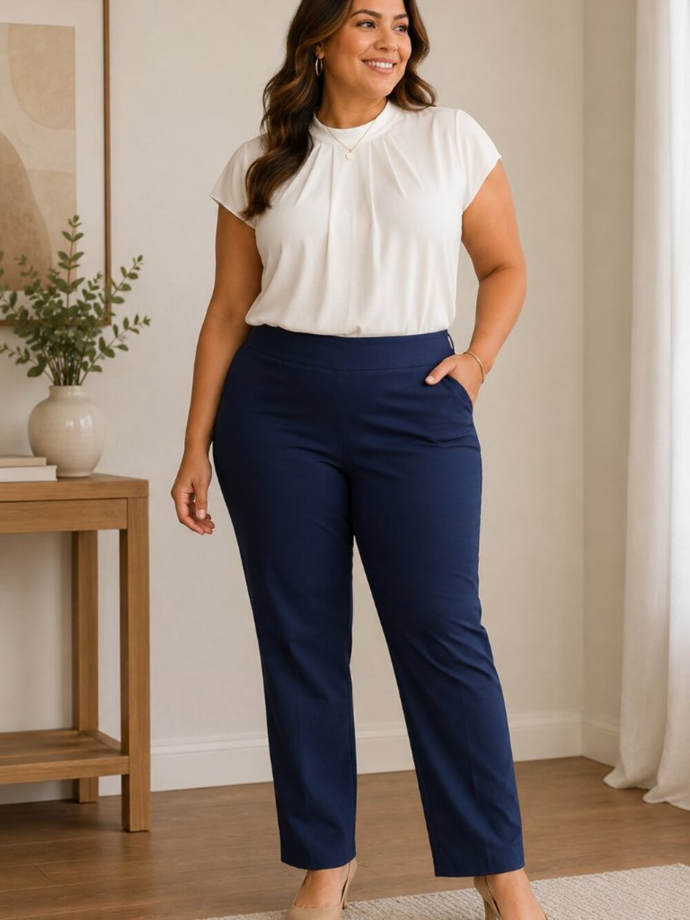 Zac & Rachel Navy Pull-On Straight Leg Pants 22W Tummy Control NWT